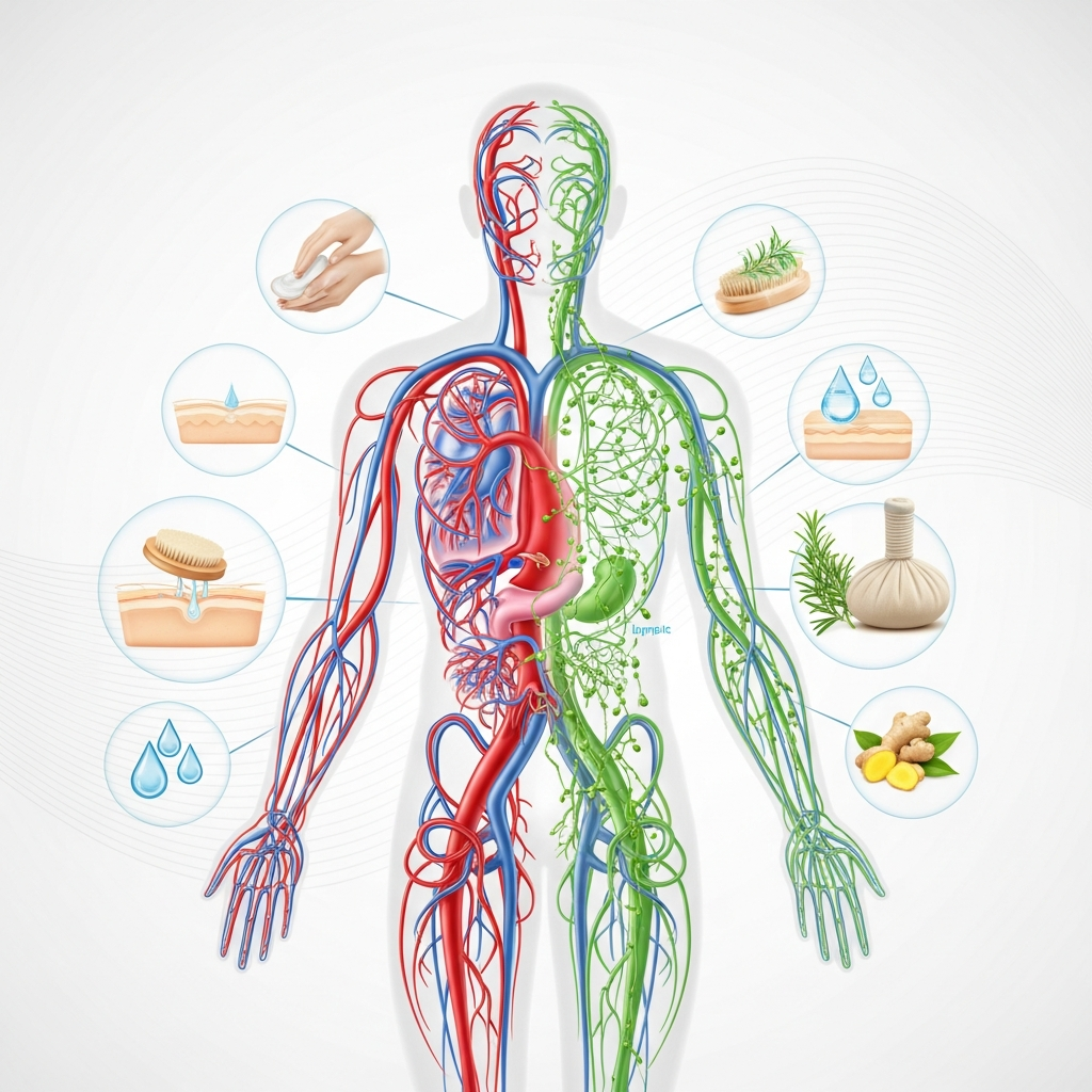 Illustration of Veresoonte ja lümfisüsteemi tervis: kehahoolduste kasu ja mõju
